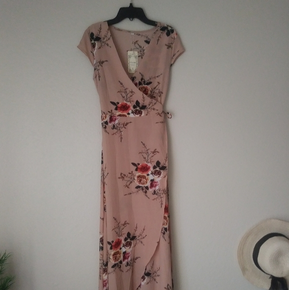 Livagirl light pink nude floral wrap dress size L - Picture 5 of 5
